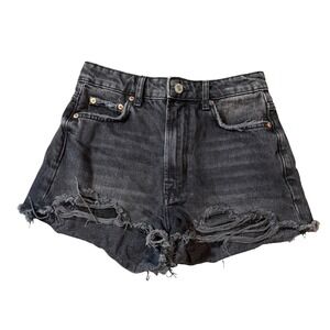 Zara Size 2 Black Denim‎ The High Waist Short Distressed Women 100% Cotton